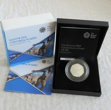 UK 2014 COMMONWEALTH GAMES GLASGOW 50 PENCE SILVER PROOF - boxed/coa/outer