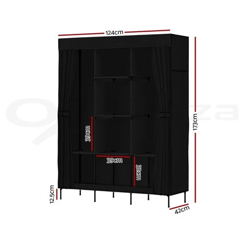Artiss Clothes Wardrobe Closet Storage Large Portable Organiser with Shelf Black - Picture 8 of 16