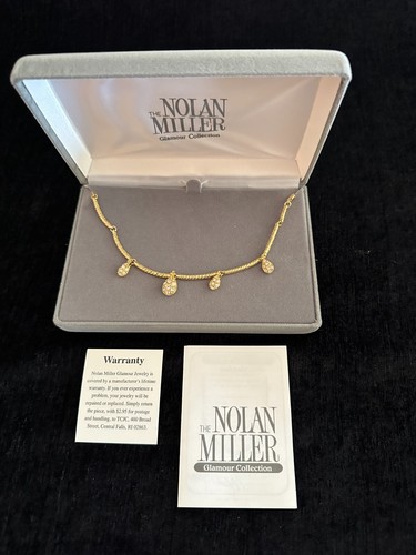 Designer Nolan Miller CZ Teardrop & Gold Link Necklace 17”inch 14K Gold - Picture 1 of 7