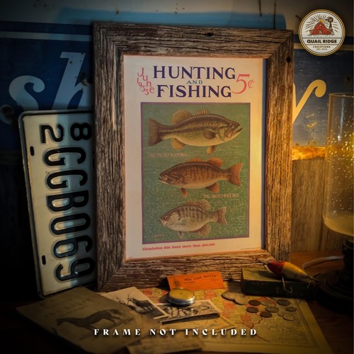 Vintage Hunting Fishing Magazine Cover Art Print Bass Lures Cabin Wall Decor - Picture 5 of 9