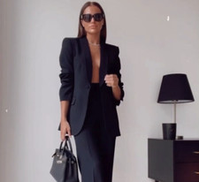 ZARA NEW WOMEN DINNER TUXEDO JACKET BLAZER BLACK 2761/240 9106/187