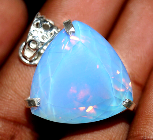 GIE Certified 65.80 Ct Natural Opal 925 Solid Silver Pendant Loose Gemstone - Picture 8 of 9