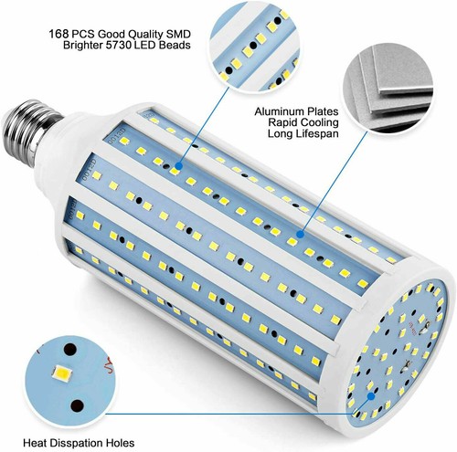E26 LED Corn Light Bulb 6000K Cool Daylight White Super Bright 50W 60W 450W Eq. - Picture 3 of 11