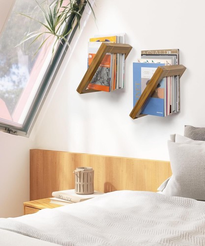 Floating Shelves Set of 2, Wall Mounted Shelves with Glod Brackets for Bathroom - Picture 6 of 9