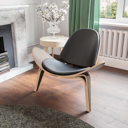 Mid-Century Hans Wegner Shell Chair Side Lounge Chair Tripod Design Solid Wood - Picture 33 of 41