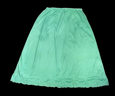 VINTAGE SLIP DRESS Skirt LINGERIE hand dyed Green Lace trim bottom