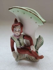 Vintage Green Pixie Elf Figure with leaves Vase Planter made in Japan Rare