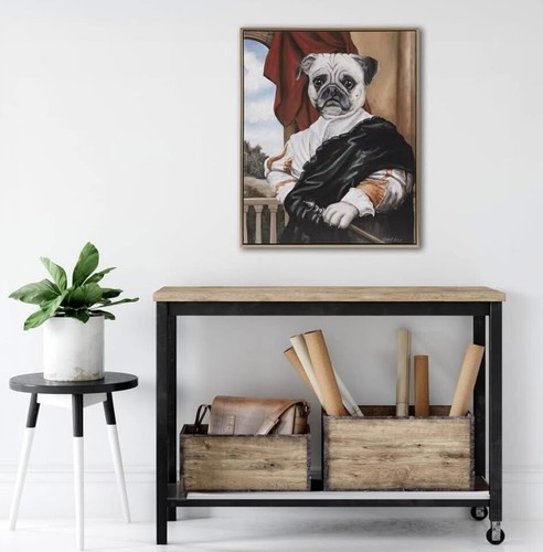 Framed Pet Wall Art (Captain Pug)  Funny Animal Canvas Wall Decor - Picture 2 of 4