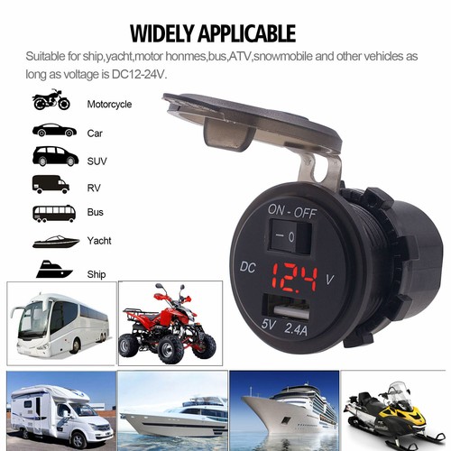Auto Steckdose USB Ladegerät Buchse 12V/24V Motorrad KFZ Wasserdicht Voltmeter - 第 1/11 張圖片