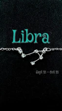 Libra Zodiac Constellation Necklace Silver color CZ stones 18'' chain 