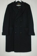Vintage Navy Wool Trench Coat Double Breasted Unisex England Saks Fifth Avenue