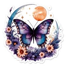 Moth Butterfly Flowers , Vinyl Decal Sticker, Indoor Outdoor, 3 Sizes, #11205