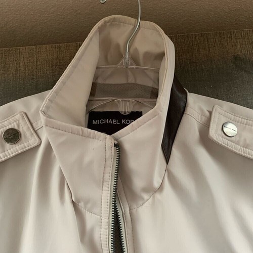 Michael Kors Zip Front Racing Jacket Cream Black Zip Accents Mens Size M - Picture 14 of 15