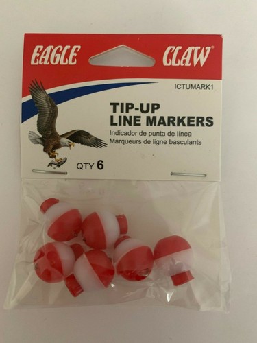 New Eagle Claw Fishing Tip-up Line Markers 6 Red/White Bobber Bobbler ICTUMARK1 - Bild 1 von 2
