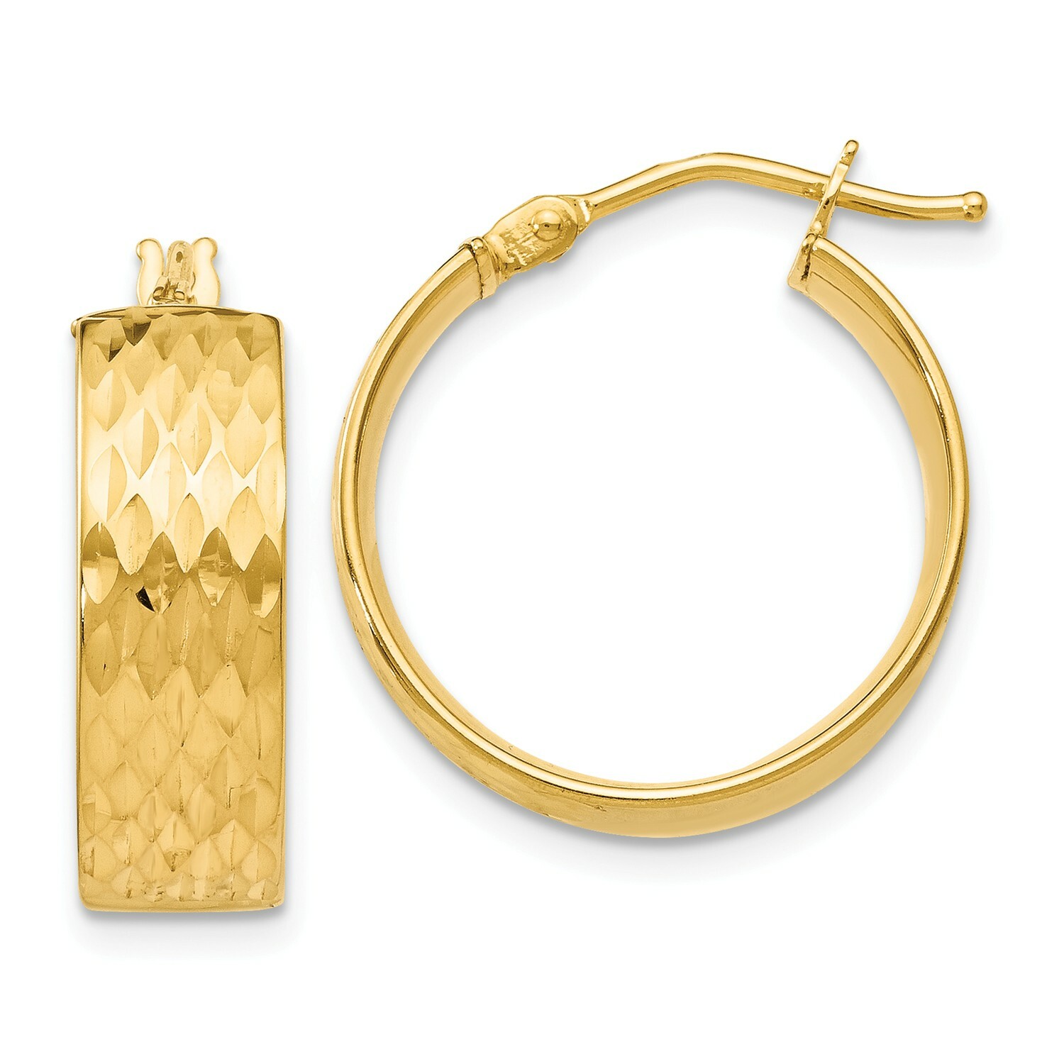 14k Yellow gold 5.80mm Polished & Diamond Cut Hinged Hoop Earrings (0.7IN Diam.) 14k Yellow gold 5.80mm Polished & Diamond Cut Hinged Hoop Earrings (0.7IN Diam.)