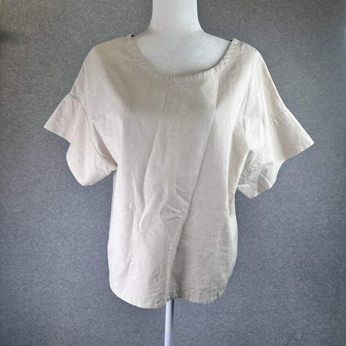 Lagenlook Blouse Womens Sz M-L Handmade Dolman Sleeve Cream Slouchy Boxy Mature - Picture 2 of 9