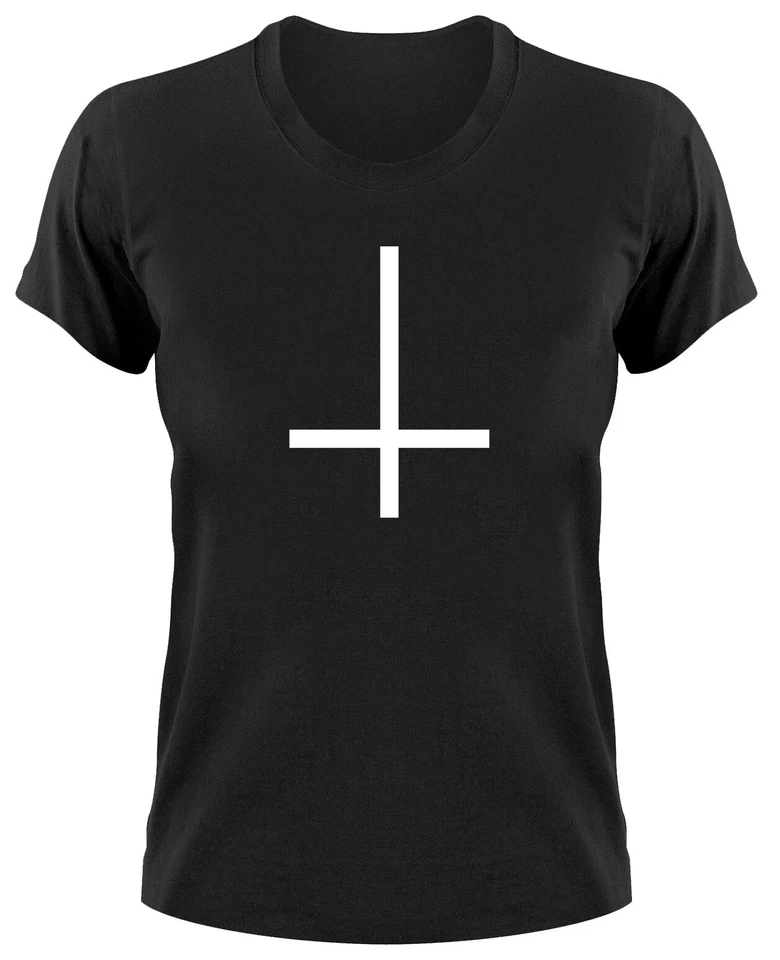 Umgedrehtes Kreuz Damen T-Shirt 666 Inverted Cross Satan Pentagramm - Bild 1 von 1