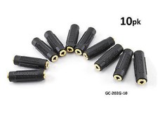 10-PACK 3.5mm Stereo Barrel Connector F/F Coupler Gender Changer, Black/Gold