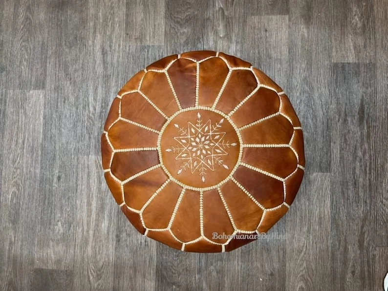 Relaxing Retro Ottoman Unstuffed Leather Moroccan Pouffe Handmade - Image 3 of 4