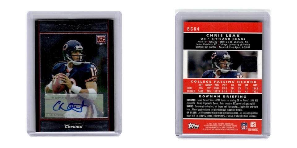 2007 Bowman Chrome Chris Leak RC Auto Bears #BC64 - Image 3 of 3