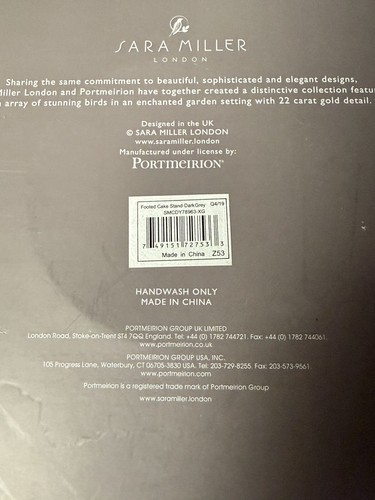 Portmeirion Sara Miller London Chelsea Gris Oscuro Pie Pastel Soporte Plato NUEVO - Imagen 5 de 9