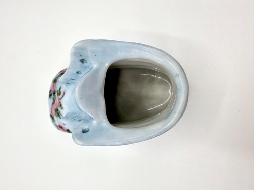 Ceramic Baby Blue Shoe Boot Figurine Hand-Painted with Pink Floral Roses - Picture 7 of 12