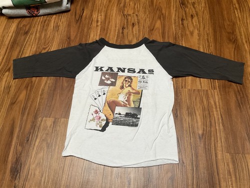 Vintage Kansas Band Shirt Tour Konzert Rock 80er 3/4 Arm USA doppelseitig