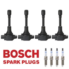 MK Ignition Coil & BOSCH Iridium Spark Plug Set For Nissan Altima Rogue Sentra