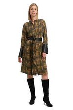 H Halston Leather Trim Midi Sheath Dress Button Down Gold Black Women's 3X NEW