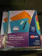 AVERY 8 Big Tab Write And Erase Durable Multicolor Plastic Divider # 16130 (2)