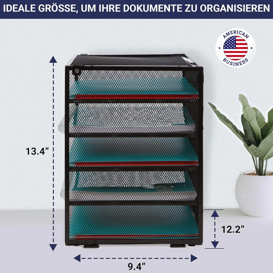 Dasher Büro Schreibtischorganizer Mehrzweckablage 5 Fächer, Schwarz, Netzoptik - Bild 3 von 4