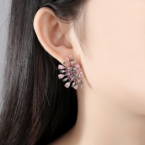 Red Peacock Earrings Copper Inlaid Zircon Color Fashion Gold Plated Jewelry Gift - Picture 6 of 9