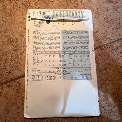 Vintage Butterick 5735 Skirt Pattern 80s 1986 Straight Skirt Sewing Pattern - Picture 4 of 5