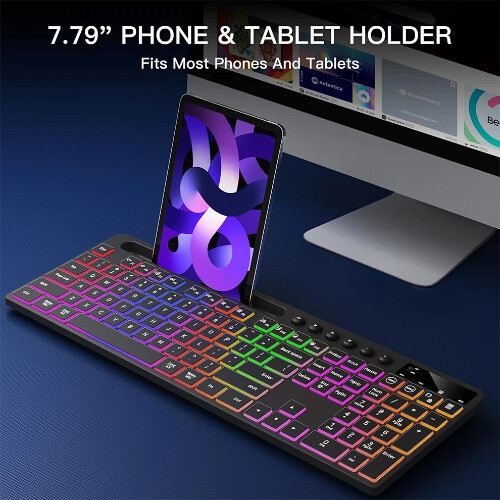 Wireless Keyboard and Mouse with Backlit Keyboard with Phone Tablet Holder - 第 3/12 張圖片