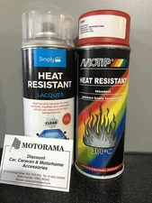1X MOTIP VHT HIGH TEMP RED SPRAY PAINT 300° & 1X VHT CLEAR LACQUER/VARNISH 800°