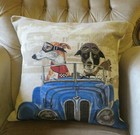 GOODWOOD CLASSIC VINTAGE CAR COLLIE & WHIPPET GREYHOUND TAPESTRY CUSHION COVER 