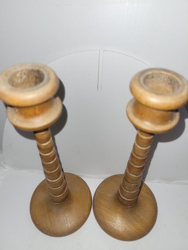 Vintage Turned Wooden Candlesticks - Picture 4 of 5