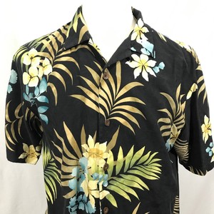 Tommy-Bahama-Mens-Short-Sleeve-Black-Floral-Silk-Hawaiian-Shirt-Sz-MEDIUM
