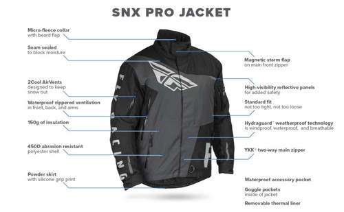 Fly Racing SNX Pro Insulated Snowmobile Jacket - Black / Grey - 470-5400 - Picture 3 of 11
