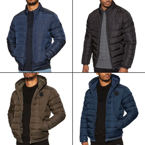 Mens Quilted Jacket Zip Up Bubble Plain Padded Puffer Winter Warm Outerwear Coat - Picture 1 of 13