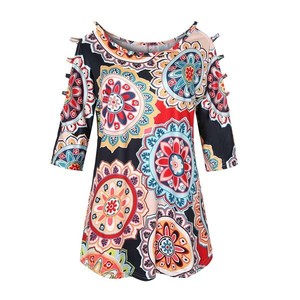 Tops-summer-ladies-crew-neck-floral-t-shirt-womens-loose-short-sleeve-blouse