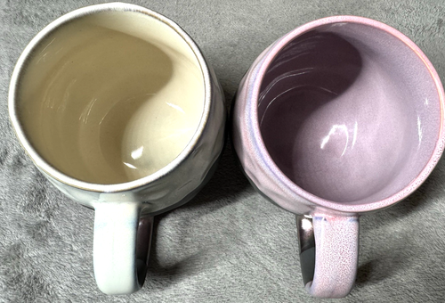 2 Signature Sarah Coffee Mug Cup Iridescent Shiny Metallic Stoneware Blue & Pink - Picture 6 of 7