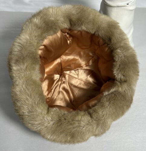 Vintage Faux Fur Brown Bucket Hat Women’s Silky Lining - Picture 2 of 4