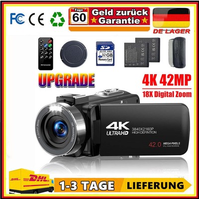 Videokamera 4K 42MP Camcorder 18X Digitalzoom &Fülllich 3,0 Zoll 270° Bildschirm