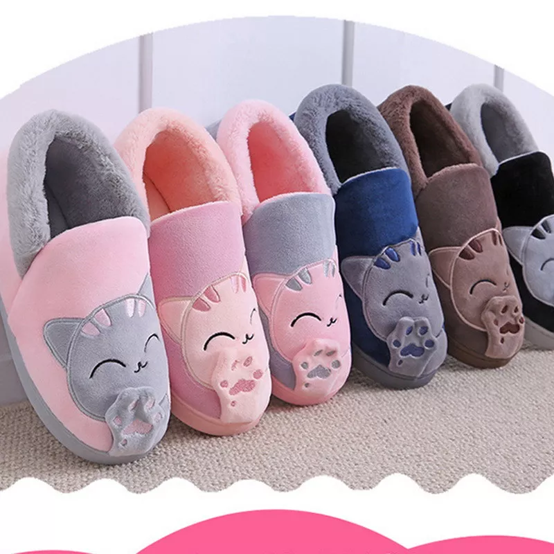 Unisex Family Soft Cat Paw Plush Slippers Adults Kid Anti slip Winter Shoes UK