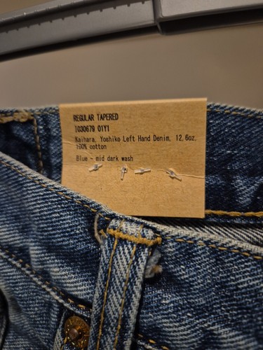 Pantalones de mezclilla cónicos regulares azules mano izquierda Edwin Kaihara Yoshiko talla W32 L34 nuevos - Imagen 5 de 16
