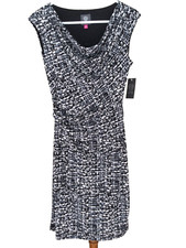 Vince Camuto Ruched Sheath Dress Womens 4 Black White Cowl Neck Career Chic NWT