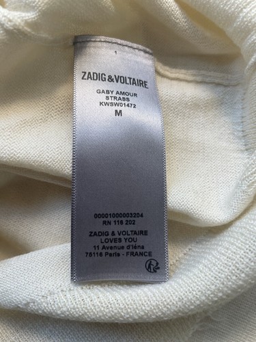 Zadig & Voltaire M Gaby Amour Strass Womens Sweater Cream Silver Stud $368 - Picture 6 of 7