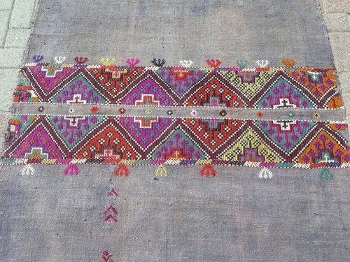 Turkish Rugs Boho Kilim, Handmade Floor Carpet, Multicolor Bedroom Rug 52"x59" - Picture 3 of 14