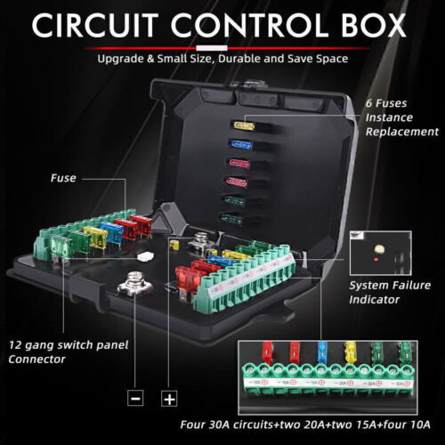 Universal 12 Gang Car Truck Boat RGB Switch Panel LED Circuit Control Kit 12-24V - Picture 7 of 12